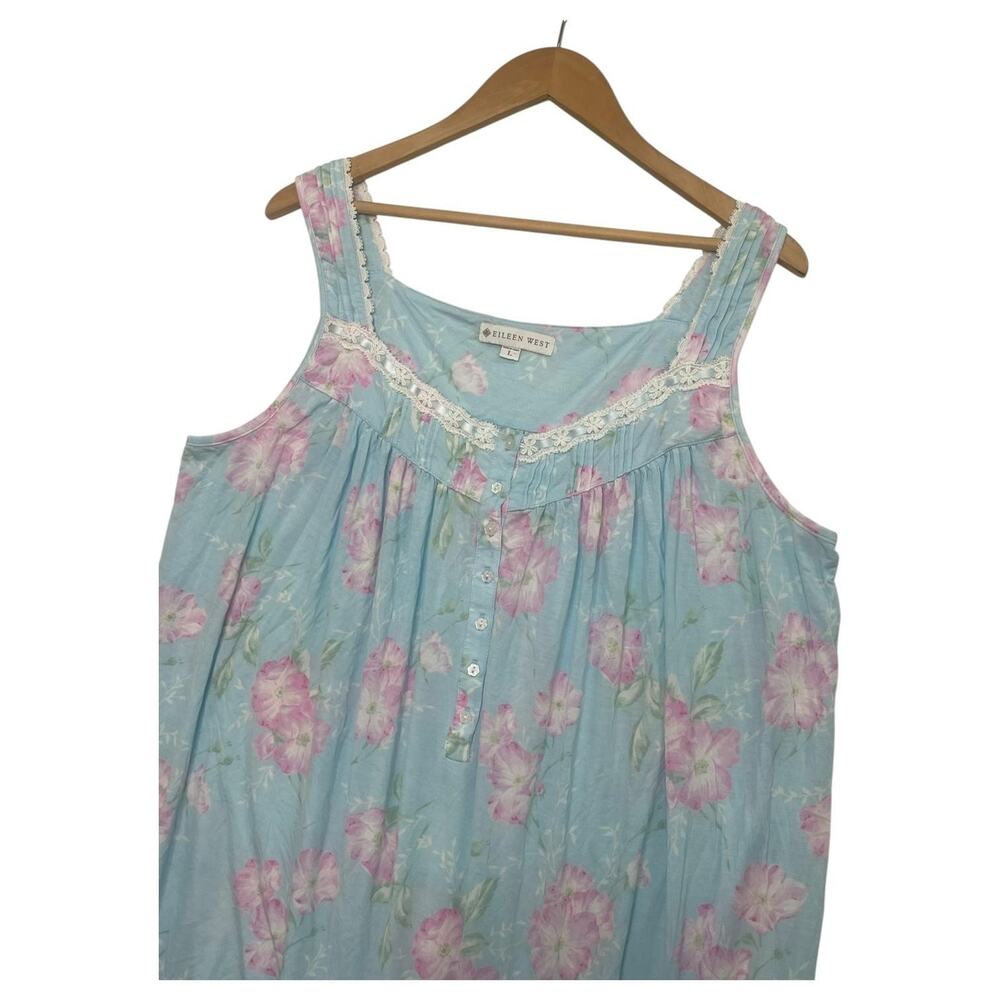 Eileen West Nightgown Womens Large Blue Pink Floral Chemise Lace Trim Ruffle Hem - Picture 4 of 13